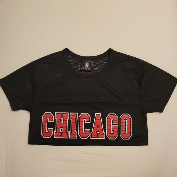 NBA Black and Red Chicago Mesh Crop Top - Picture 1 of 5